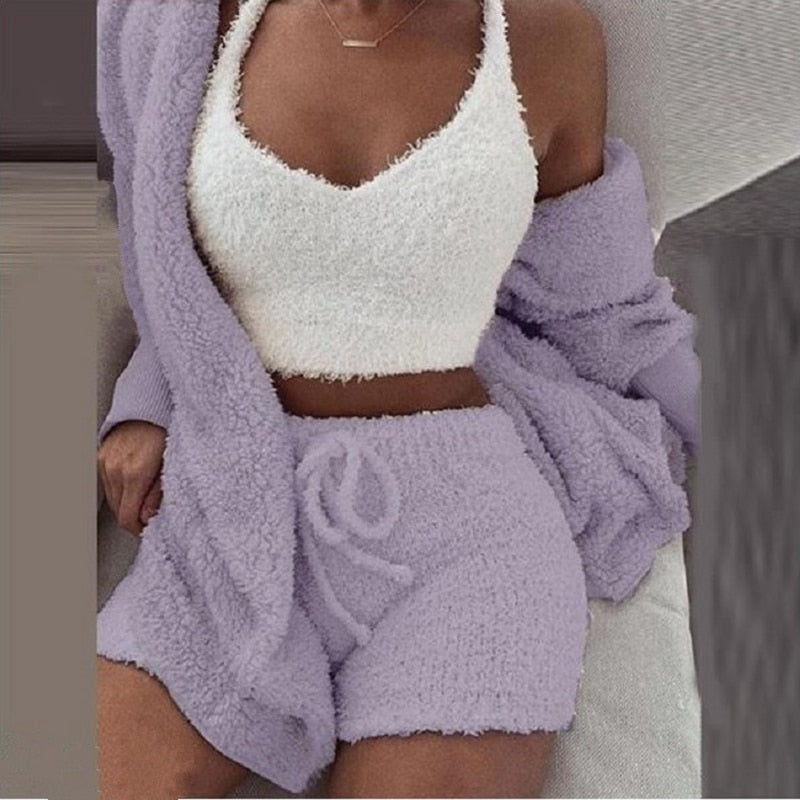 Cosy Knit Loungewear Set – 3-Piece Velvet Pyjama Set for Women