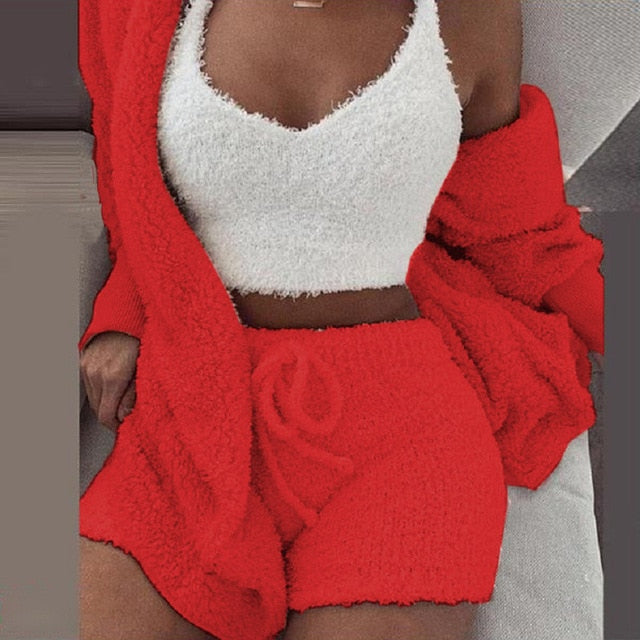 Cosy Knit Loungewear Set – 3-Piece Velvet Pyjama Set for Women