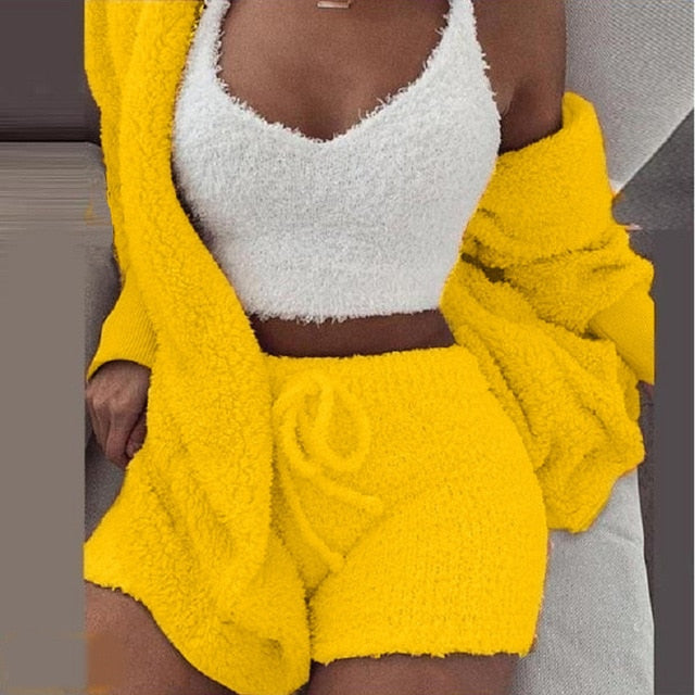 Cosy Knit Loungewear Set – 3-Piece Velvet Pyjama Set for Women