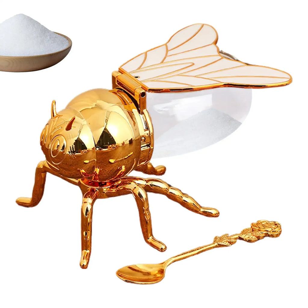 Decorative Bee-Shaped Honey Jar Cute Bee Honey Containers Syrup Dispenser Crystal Condiment Jar Kitchen Accessory for Breakfast