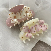 Muweordy New Sweet Flower Hair Claw Rhinestones Acetate Claw Clip Cream Color Crab Hair Clips Hair Accessories for Woman Girls