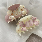 Muweordy New Sweet Flower Hair Claw Rhinestones Acetate Claw Clip Cream Color Crab Hair Clips Hair Accessories for Woman Girls