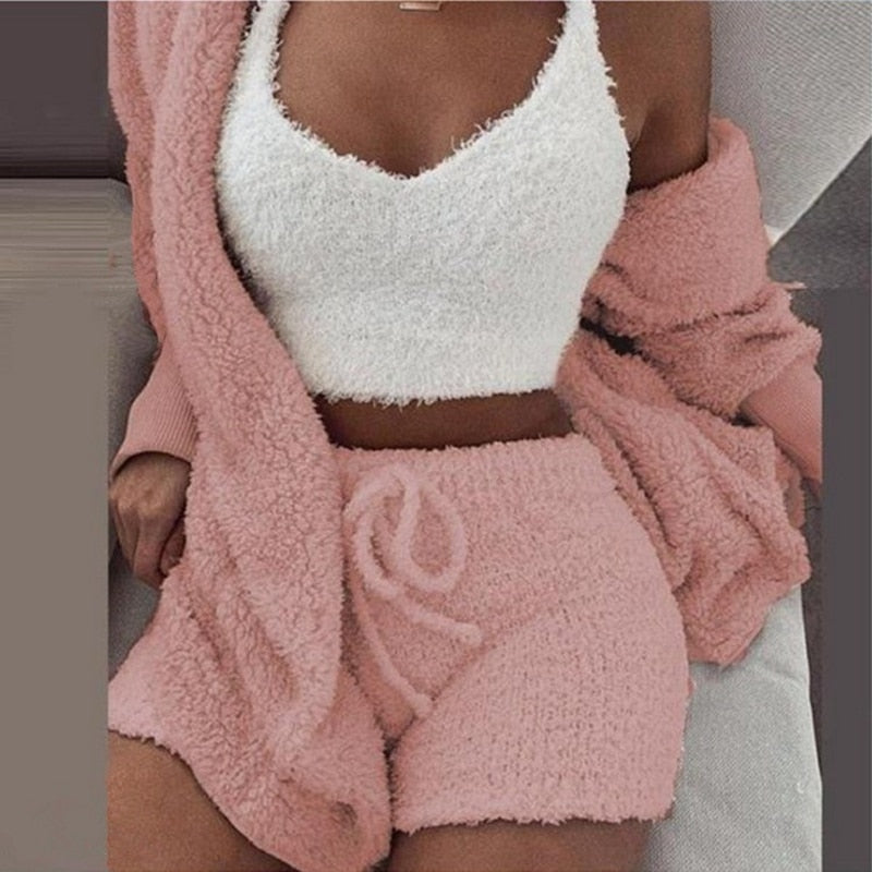 Cosy Knit Loungewear Set – 3-Piece Velvet Pyjama Set for Women
