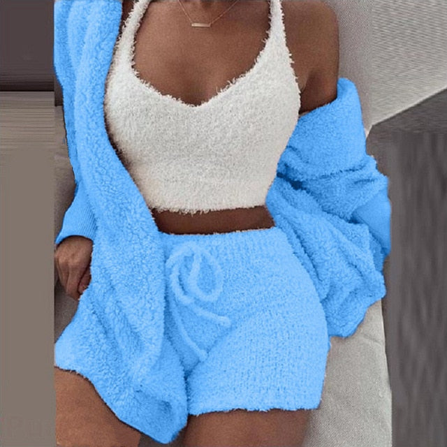 Cosy Knit Loungewear Set – 3-Piece Velvet Pyjama Set for Women